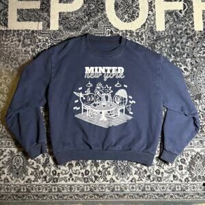 Minted New York Cafe Crew neck sweater men’s sz Medium Navy Blue Oversized Boxy